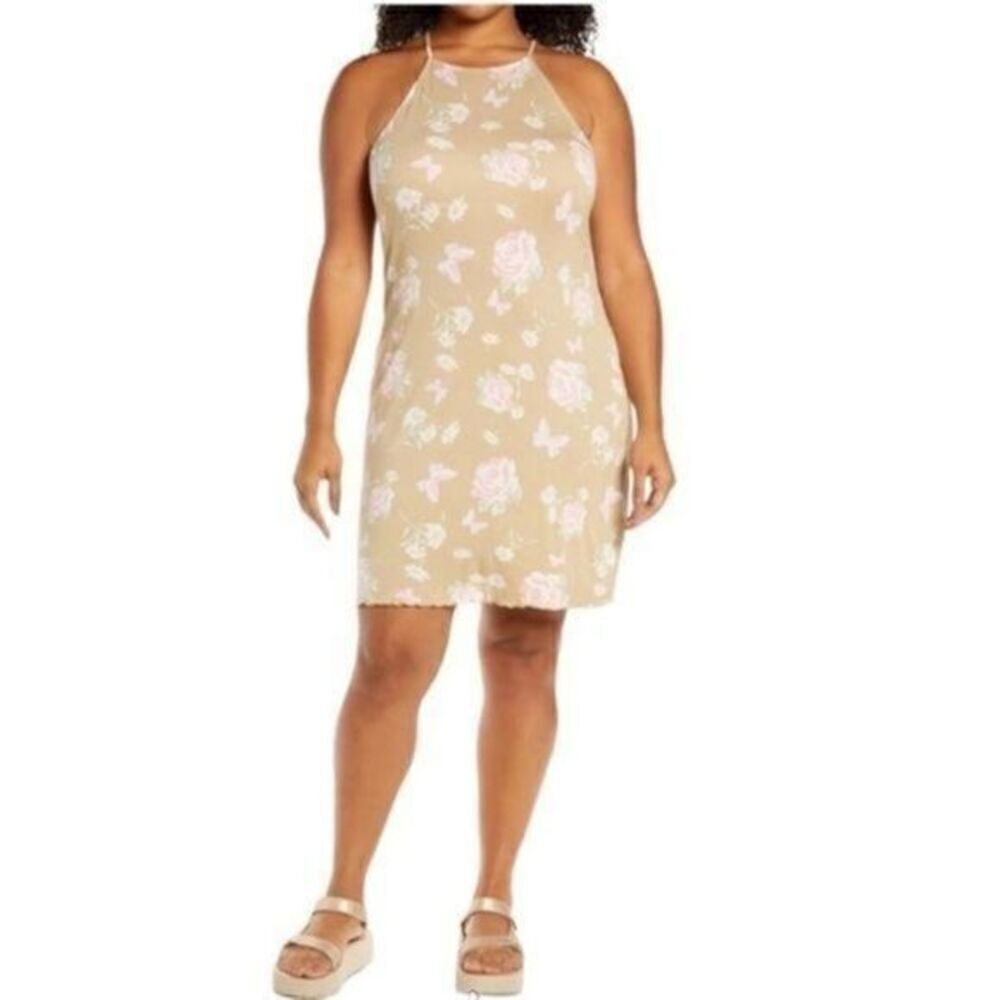 BP Nordstrom Sleeveless Knit Floral Dress Beige Small NWT
